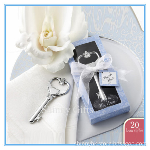 Wholesale european key shape bottle opener wedding favor and gift box